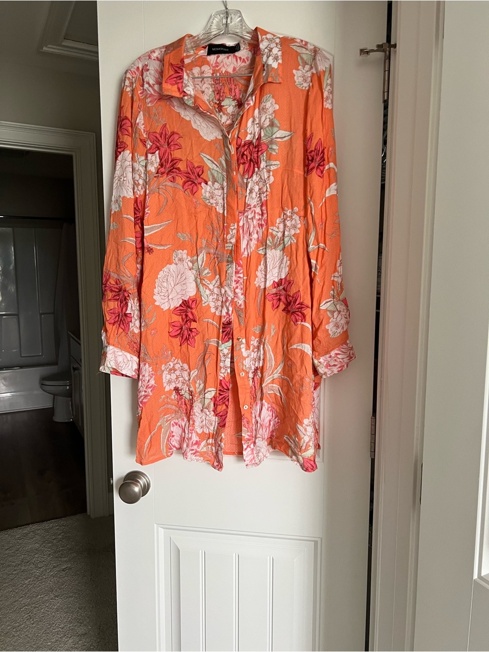 MINKPINK Orange and Pink Floral Button-Up Shirt